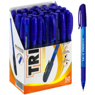 Bolígrafos MILCAR TRI-X PREMIUM, Punta Aguja de 0.7 mm, Caja de 50 Piezas, Azul