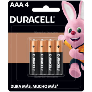 Pilas Duracell Alcalinas, Tamaño AAA, Paquete de 4 Piezas