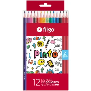 Lápices de Color Filgo Pinto, Set de 12 Colores + 2 Lápices de Grafito HB