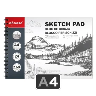 Cuaderno de Dibujo, Motarro, Doble Espiral de Metal, con 24 Hojas de 160 gm², Tamaño A4