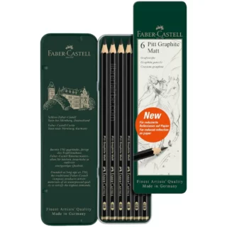 Lápices de Grafito Mate, para Dibujo, Faber-Castell Pitt Graphite Matt, Estuche de Metal, 6 Piezas