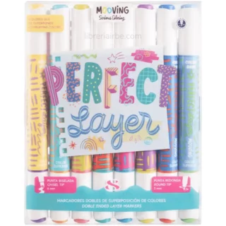 Marcadores de Superposición de Colores, Doble Punta (Biselada y Redonda) Mooving Perfect Layer, Set