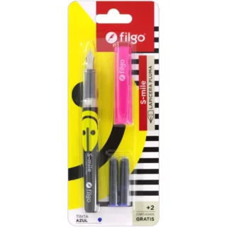 Pluma Fuente Estilografica Punta M Filgo S mile 2 Cartuchos de Tinta Azul Empaque Librería IRBE Cochabamba Bolivia