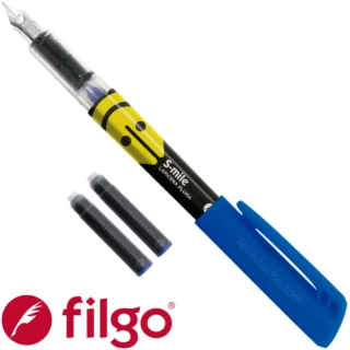 Pluma Fuente, Estilográfica, Punta M+ 2 Cartuchos de Tinta Azul, Filgo S-mile - Azul