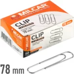 Clips de Metal de 78 mm, Niquelados, MILCAR, Caja de 50 Piezas