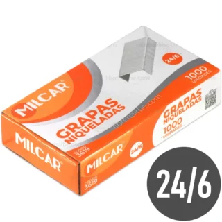 Grapas Niqueladas MILCAR Nº 24-6, Cajita de 1000 Piezas