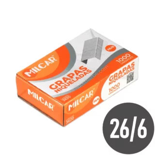 Grapas Niqueladas MILCAR Nº 26-6, Cajita de 1000 Piezas