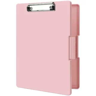 Portapapeles con Almacenamiento, de Apertura Lateral, Plancheta, Clipboard, Folder Tablero, con Sujetador, Tamaño Carta / A4 - Rosa Pastel
