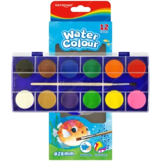 Acuarelas en Pastillas, KEYROAD, Escolares, Set de 12 Colores + Pincel