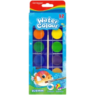 Acuarelas en Pastillas, KEYROAD, Escolares, Set de 12 Colores + Pincel, Empaque