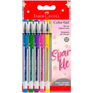Bolígrafos, Micropuntas de Tinta Gel, Punta de 0.8 mm, Faber-Castell, Set de 5 Colores Sparkle