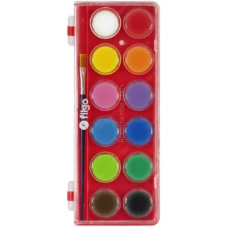 Acuarelas en Pastillas, Filgo Pinto, Escolares, con Estuche de Plástico, Set de 12 Colores + Pincel