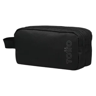 Estuchera Totto, Multiuso, de 2 Compartimientos con Cierres, Grande, Modelo Blintton, Negro