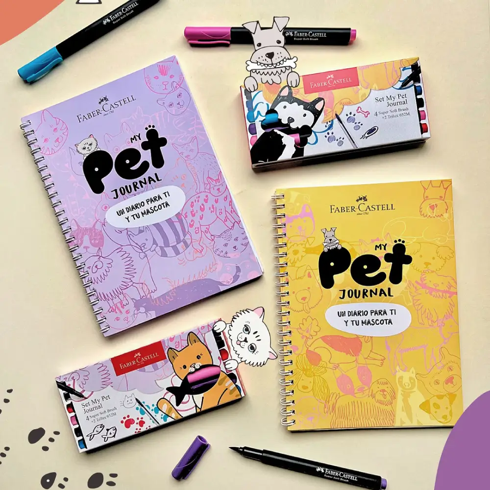 Set My Pet Journal, Perros, Faber-Castell, con Diario, Stickers, 2 Bolígrafos Trilux y 4 Marcadores SuperSoft Brush - Imagen 3