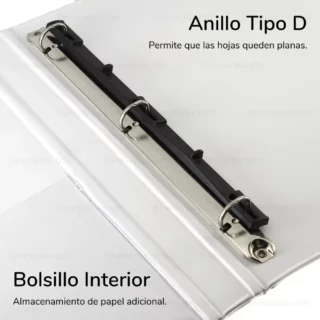 Carpeta con Visor 3 Anillas Tipo D Bellart Tamano A4 Carta Blanco Ancho 1 Pulgada Vista Librería IRBE Cochabamba Bolivia