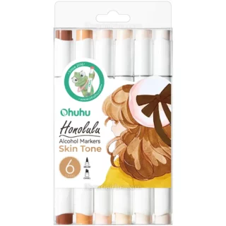 Marcadores Ohuhu, Serie Honolulu, a Base de Alcohol, Doble Punta (Pincel y Biselada), Set de 6 Piel