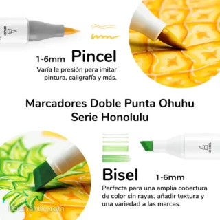 Marcadores Ohuhu Serie Honolulu a Base de Alcohol Doble Punta Set de 6 Basicos Caracteristicas Librería IRBE Cochabamba Bolivia