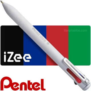 Bolígrafo Retráctil, Multicolor, Pentel iZee, con 4 Colores en 1, Punta de 1.0 mm, Cuerpo Blanco
