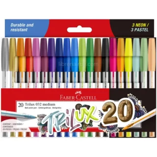 Bolígrafos Faber-Castell Trilux 032 medium, Caja de 20 Colores
