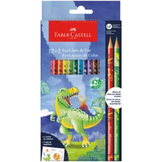 EcoLápices de Color, Faber-Castell, Dinosaurio, Caja de 12 Colores + 2 Lápices con Efecto Mezclado
