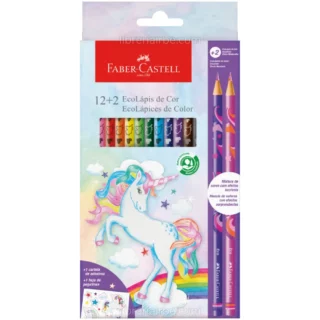EcoLápices de Color, Faber-Castell, Unicornio, Caja de 12 Colores + 2 Lápices con Efecto Mezclado
