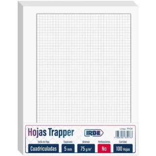 Hojas Trapper IRBE, Tamaño Carta, Paquete de 100, Sin Perforaciones, 75 gm², Cuadriculadas, 5 mm