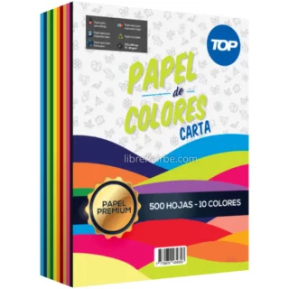Papel Bond Multicolor, Tamaño Carta, 75 gsm², TOP, Paquete de 500 Hojas en 10 Colores Surtidos