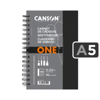 Sketchbook, CANSON One Art Book, Espiral, Tapa Dura, con 160 Páginas (80 H) de 100 g-m², Tamaño A5