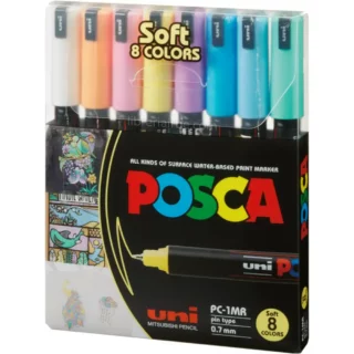 Marcadores uni-POSCA PC-1MR (Punta Extra Fina 0.7 mm), en Estuche, Set de 8 Colores Pastel