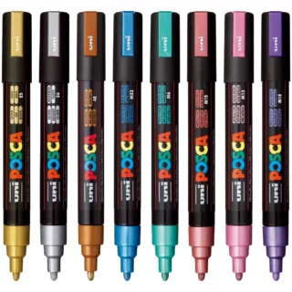 Marcadores uni-POSCA PC-5M (Punta Media 1.8 - 2.5 mm), Set de 8 Colores Metalizados