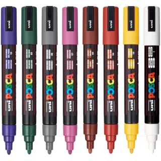 Marcadores uni-POSCA PC-5M (Punta Media 1.8 – 2.5 mm), Set de 8 Colores Oscuros
