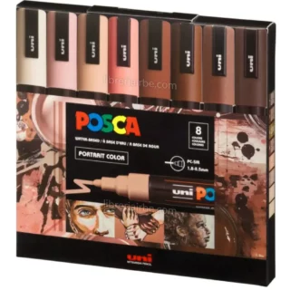 Marcadores uni-POSCA PC-5M (Punta Media 1.8 – 2.5 mm), en Estuche, Set de 8 Colores para Retratos