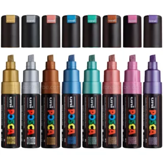 Marcadores uni-POSCA PC-8K (Punta Ancha 8.0 mm), Set de 8 Colores Metalizados