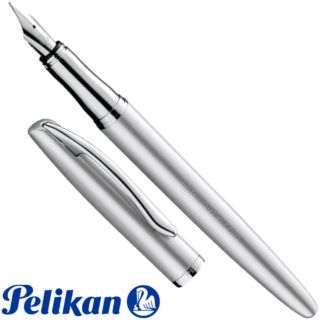 Pluma Fuente, Estilográfica, Pelikan Jazz Noble Elegance, Metálica, Punta M, Tinta Azul, en Caja para Regalo, Cuerpo Plateado