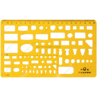 Regla, Plantilla de Artefactos Sanitarios, para Dibujo Técnico, Arquitectónico, Escala 1-100, 20 cm