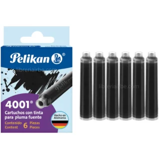 Repuestos de Tinta para Pluma Fuente, Estilográfica, Pelikan 4001, Set de 6 Cartuchos, Negro