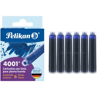 Repuestos de Tinta para Pluma Fuente, Estilográfica, Pelikan 4001, Set de 6 Cartuchos, Negro