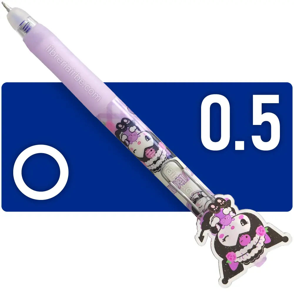Bolígrafo, Micropunta de Tinta Gel Borrable, Retráctil, Punta Fina de 0.5 mm, Tinta Azul, Kuromi