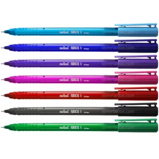 Bolígrafo Punta Fina de 0.7 mm, Orion Rider 1, Set de 7 Colores (Azul, Negro, Rojo, Fucsia, Violeta)