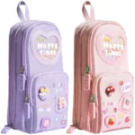Estuchera Tipo Mochila, Kawaii, de 3 Compartimientos, con Cierres, Happy Times