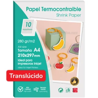 Papel Encogible, Termocontraíble, Shrink Paper, Plástico Mágico, Tamaño A4, para Imprimir, Paquete de 10 Hojas de 280 g/m², Translúcido
