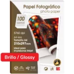 Papel Fotográfico, Brillante (Glossy), Tamaño A4, para Imprimir, 110 g/m², Paquete de 100 Hojas