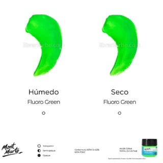 Pintura Acrilica Mont Marte Signature Bote de 100 ml Fluoro Green Verde Fluorescente Muestra Librería IRBE Cochabamba Bolivia