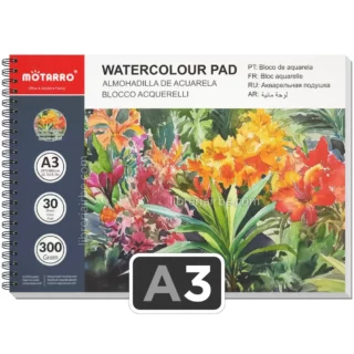 Cuaderno con Papel para Pintar con Acuarelas, Espiral, Motarro, con 30 Hojas de 300 g-m², Tamaño A3