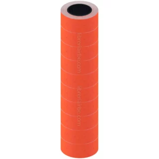 Etiquetas Autoadhesivas para Pistola de Precios, 20 x 11 mm, Tubo de 5000 Piezas (10 Rollos), Naranja