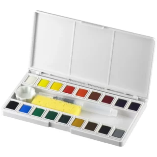Acuarelas en Medias Pastillas, Maries, con Estuche Portátil, Set de 18 Colores (22 Piezas)