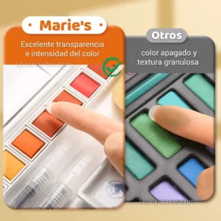 Acuarelas en Medias Pastillas, Maries, con Estuche Portátil, Set de 18 Colores (23 Piezas) - Imagen 3