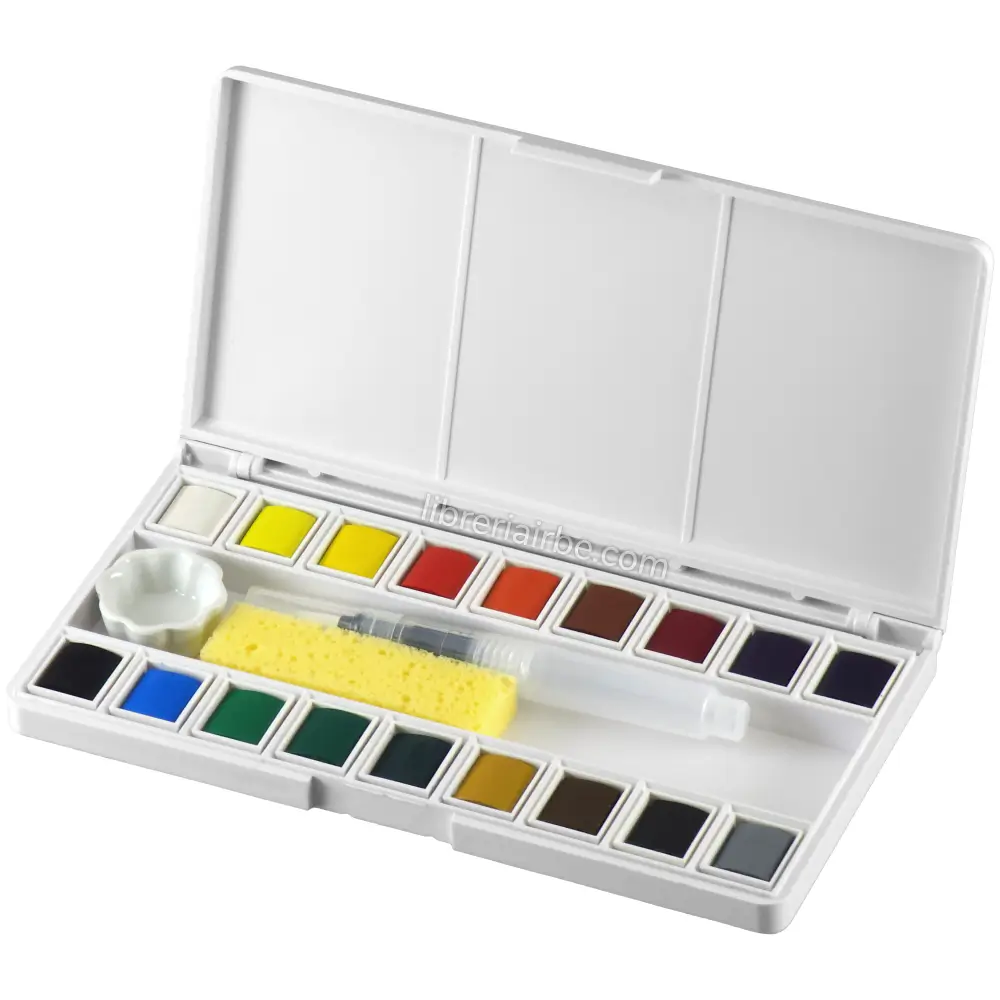 Acuarelas en Medias Pastillas, Maries, con Estuche Portátil, Set de 18 Colores (22 Piezas)