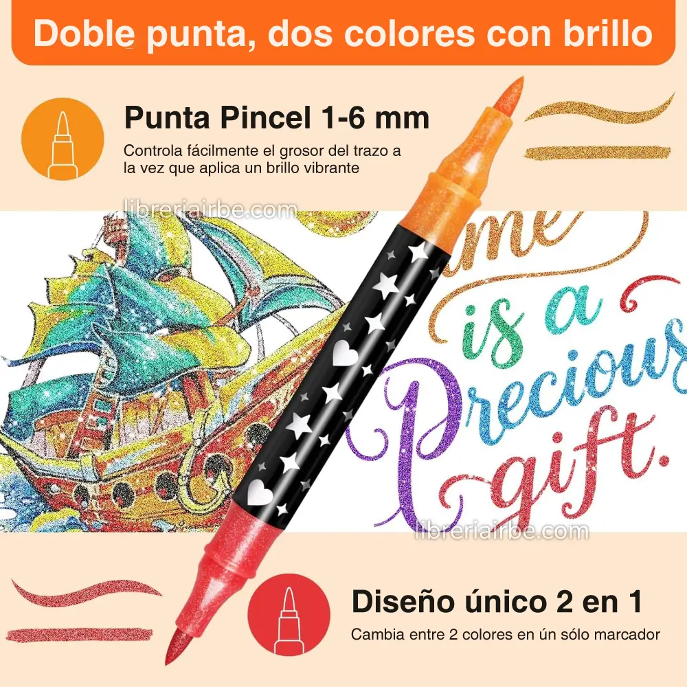 Marcadores Doble Punta Pincel, con Glitter, Keep Smiling, en Estuche de Plástico, Set de 12 Piezas (24 Colores) - Imagen 3