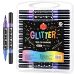 Marcadores Doble Punta Pincel, con Glitter, en Estuche de Plástico, Set de 24 Piezas (48 Colores)